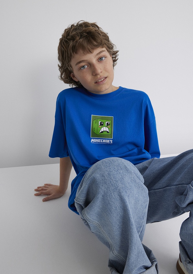  Mavi Minecraft Baskılı Mavi Tişört Oversize / Geniş Kesim 6610342-82491