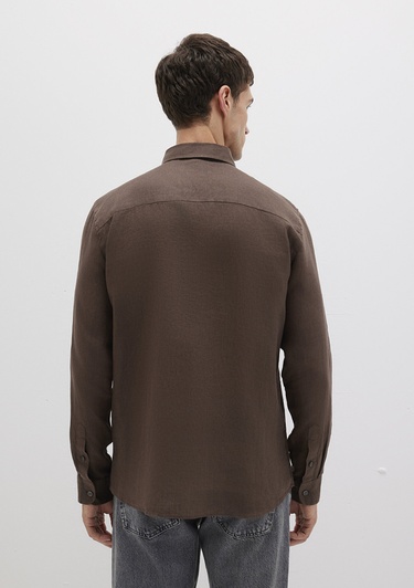  Mavi Kahverengi Keten Gömlek Slim Fit / Dar Kesim 0211466-87537