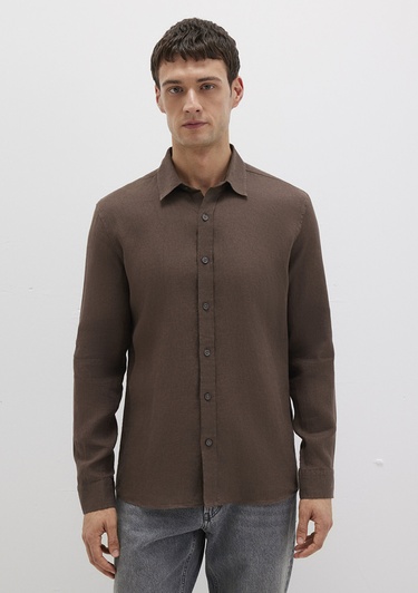  Mavi Kahverengi Keten Gömlek Slim Fit / Dar Kesim 0211466-87537