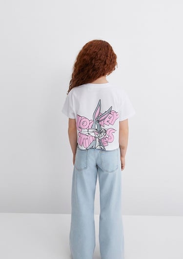  Mavi Bugs Bunny Baskılı Beyaz Tişört Loose Fit / Bol Rahat Kesim 7610304-620