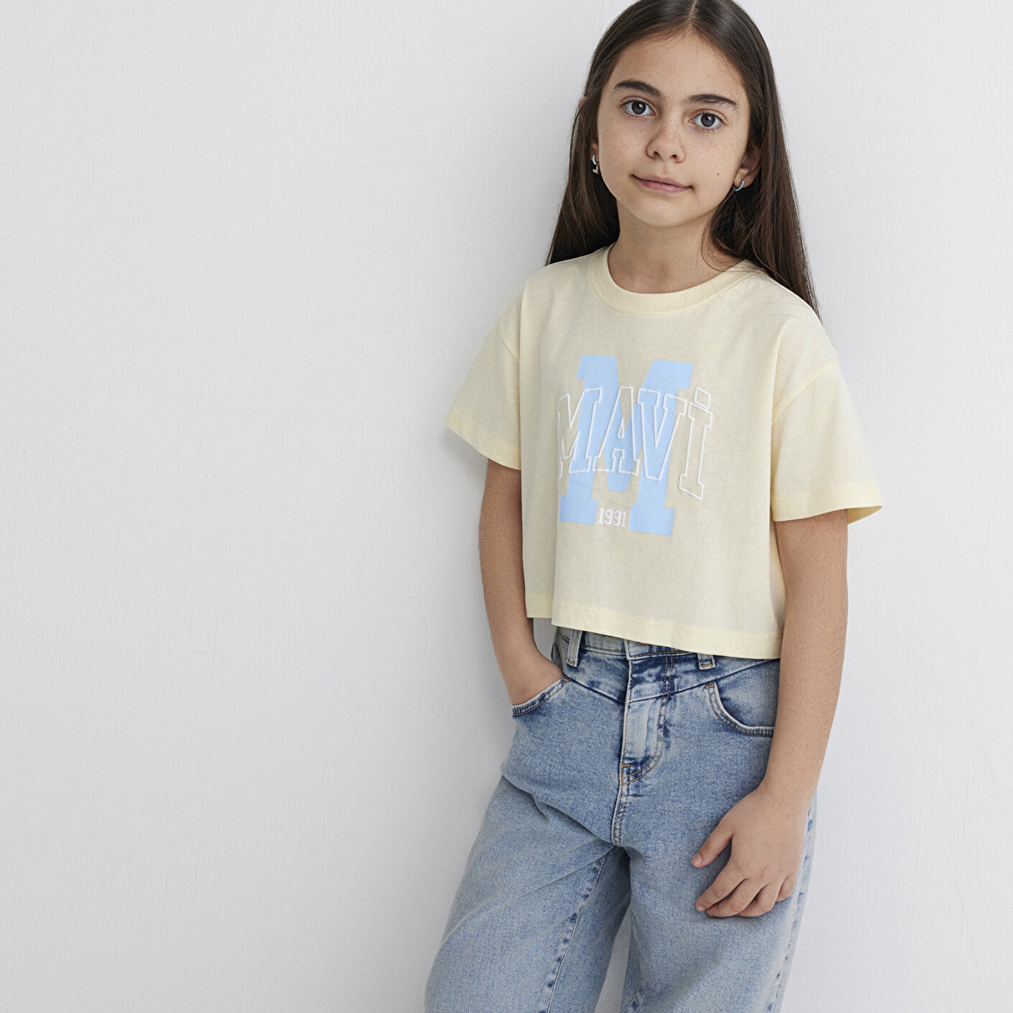 Mavi M Logo Baskılı Sarı Tişört Loose Fit / Bol Rahat Kesim 7610276-89145