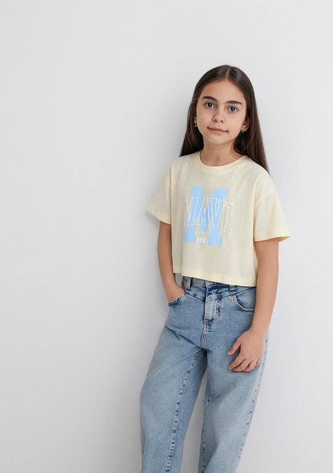  Mavi M Logo Baskılı Sarı Tişört Loose Fit / Bol Rahat Kesim 7610276-89145