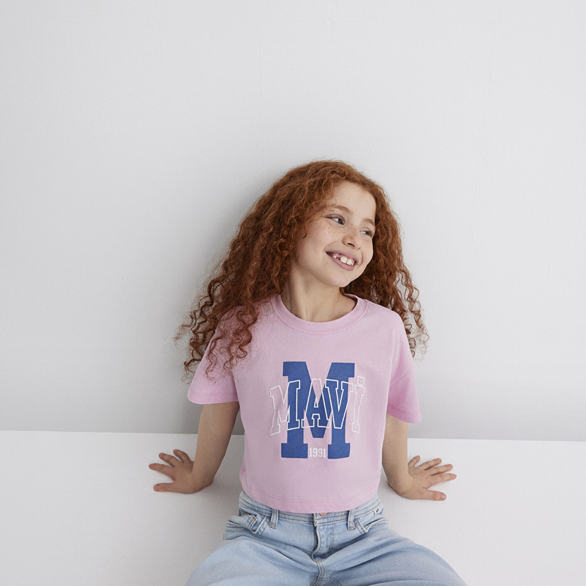 Mavi M Logo Baskılı Pembe Tişört Loose Fit / Bol Rahat Kesim 7610276-86953