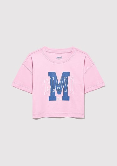  Mavi M Logo Baskılı Pembe Tişört Loose Fit / Bol Rahat Kesim 7610276-86953