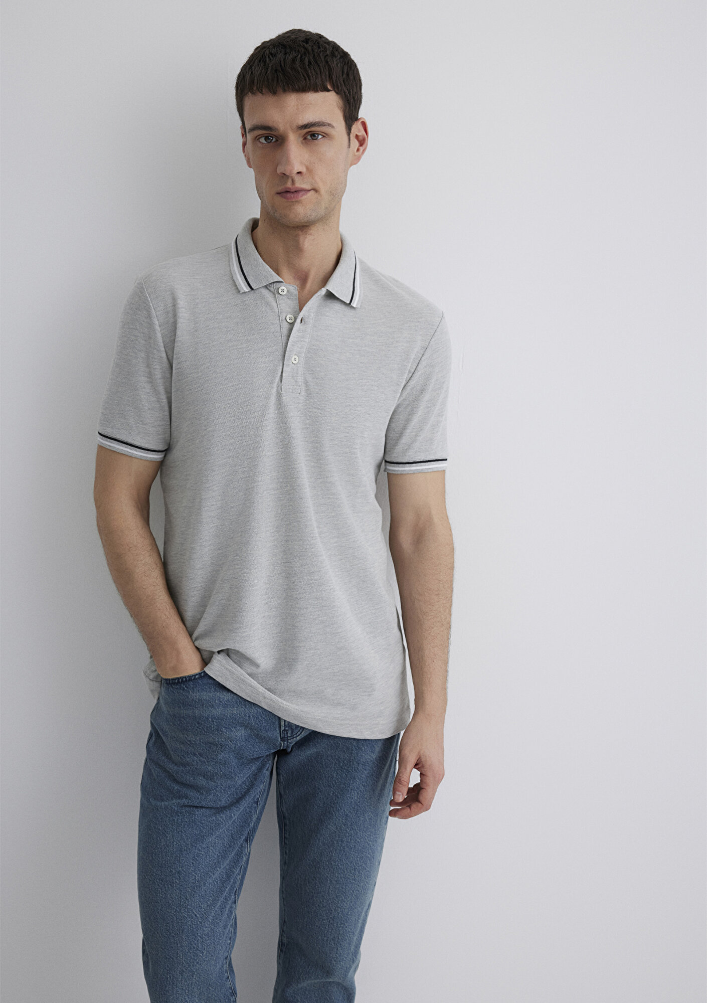  Mavi Gri Polo Tişört Regular Fit / Normal Kesim 0612291-80196