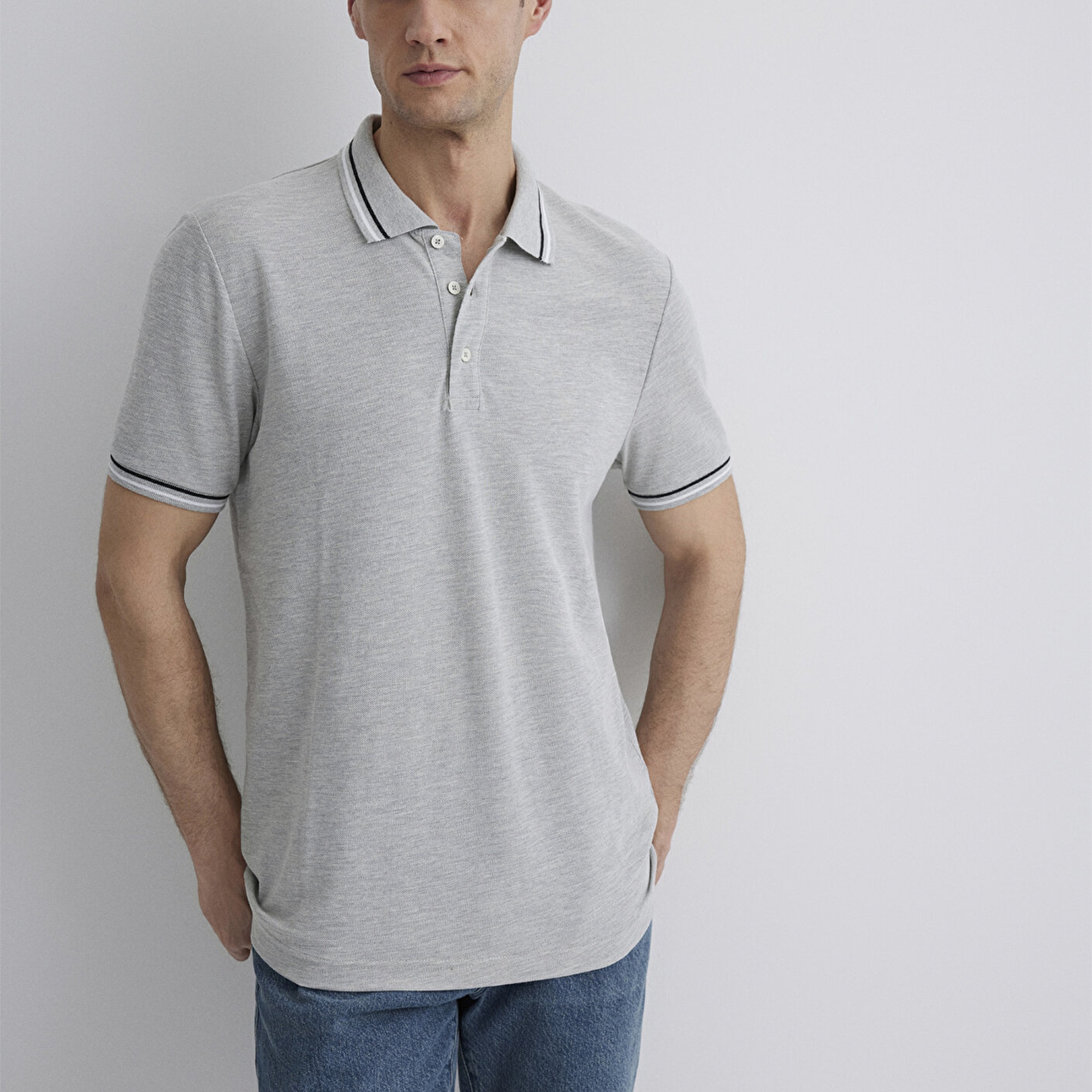 Mavi Gri Polo Tişört Regular Fit / Normal Kesim 0612291-80196