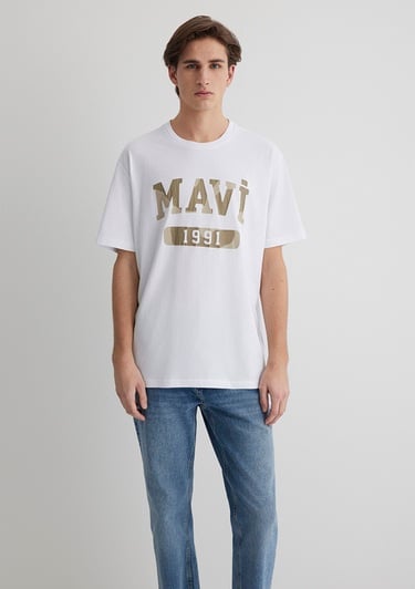  Mavi 1991 Baskılı Beyaz Tişört Loose Fit / Bol Rahat Kesim 0612573-620