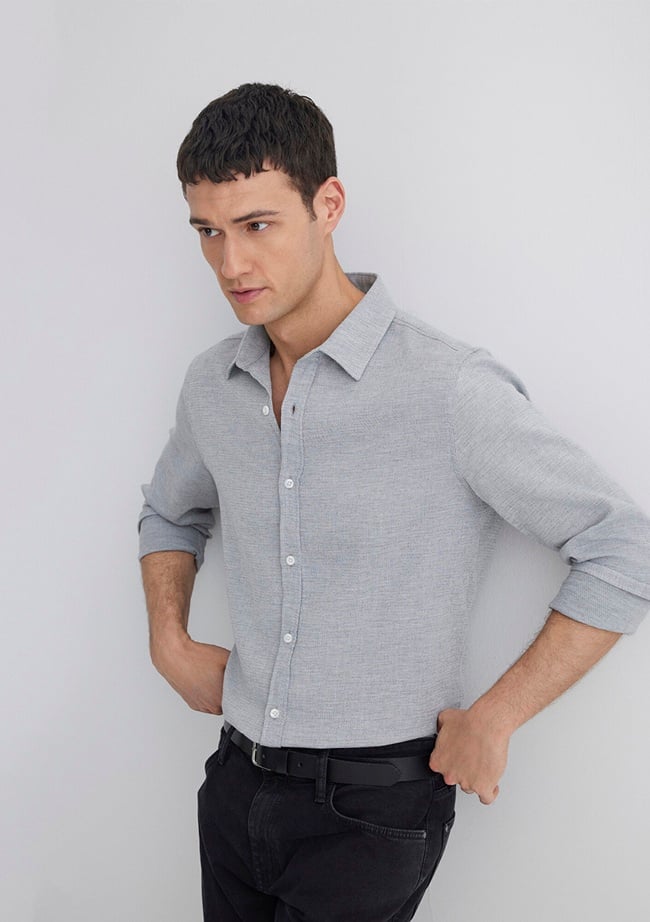  Mavi Gri Gömlek Slim Fit / Dar Kesim 0211390-80196