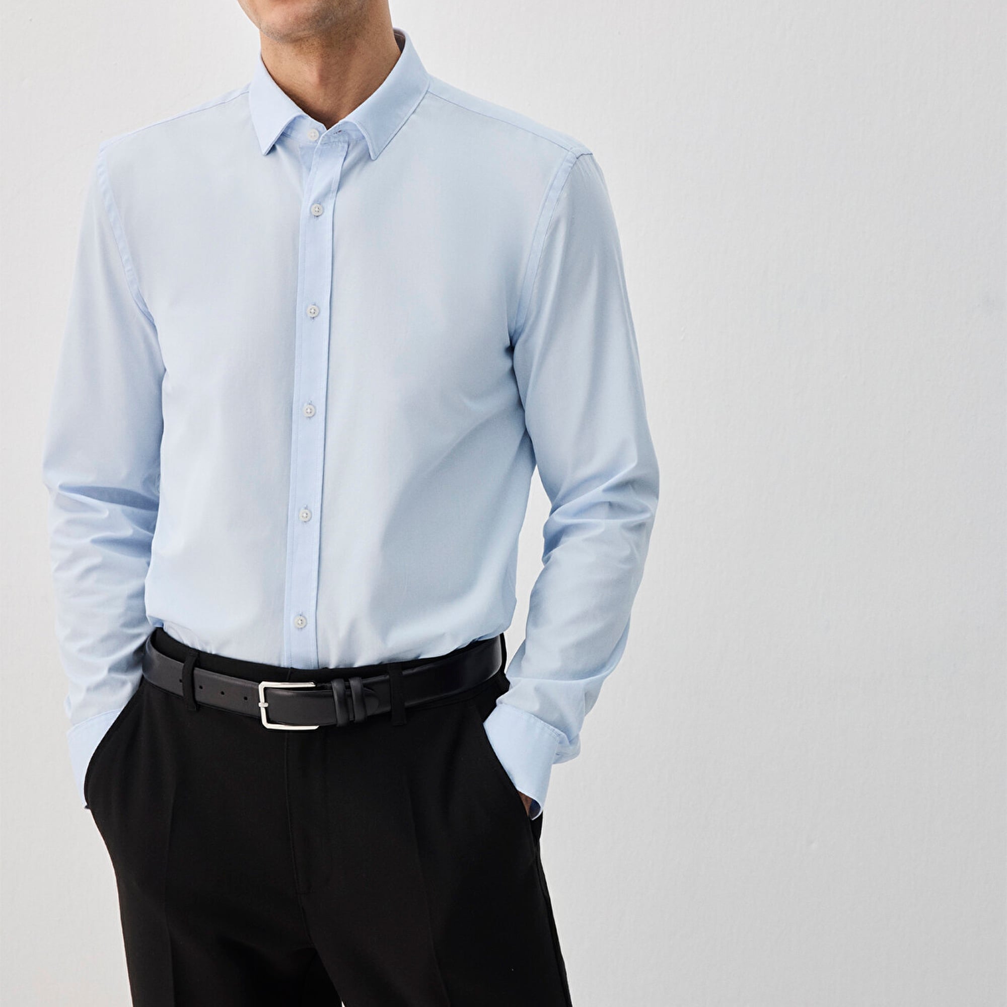 Mavi Kolay Ütülenebilir Mavi Gömlek Slim Fit / Dar Kesim 0211571-90160