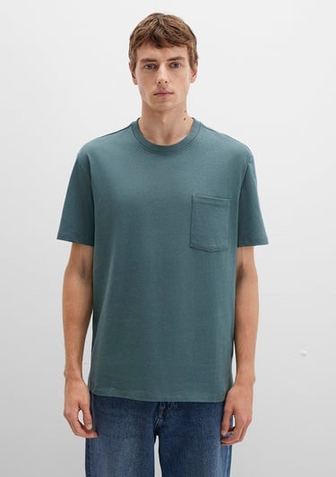  Mavi Cep Detaylı Yeşil Basic Tişört Loose Fit / Bol Rahat Kesim 066248-71577