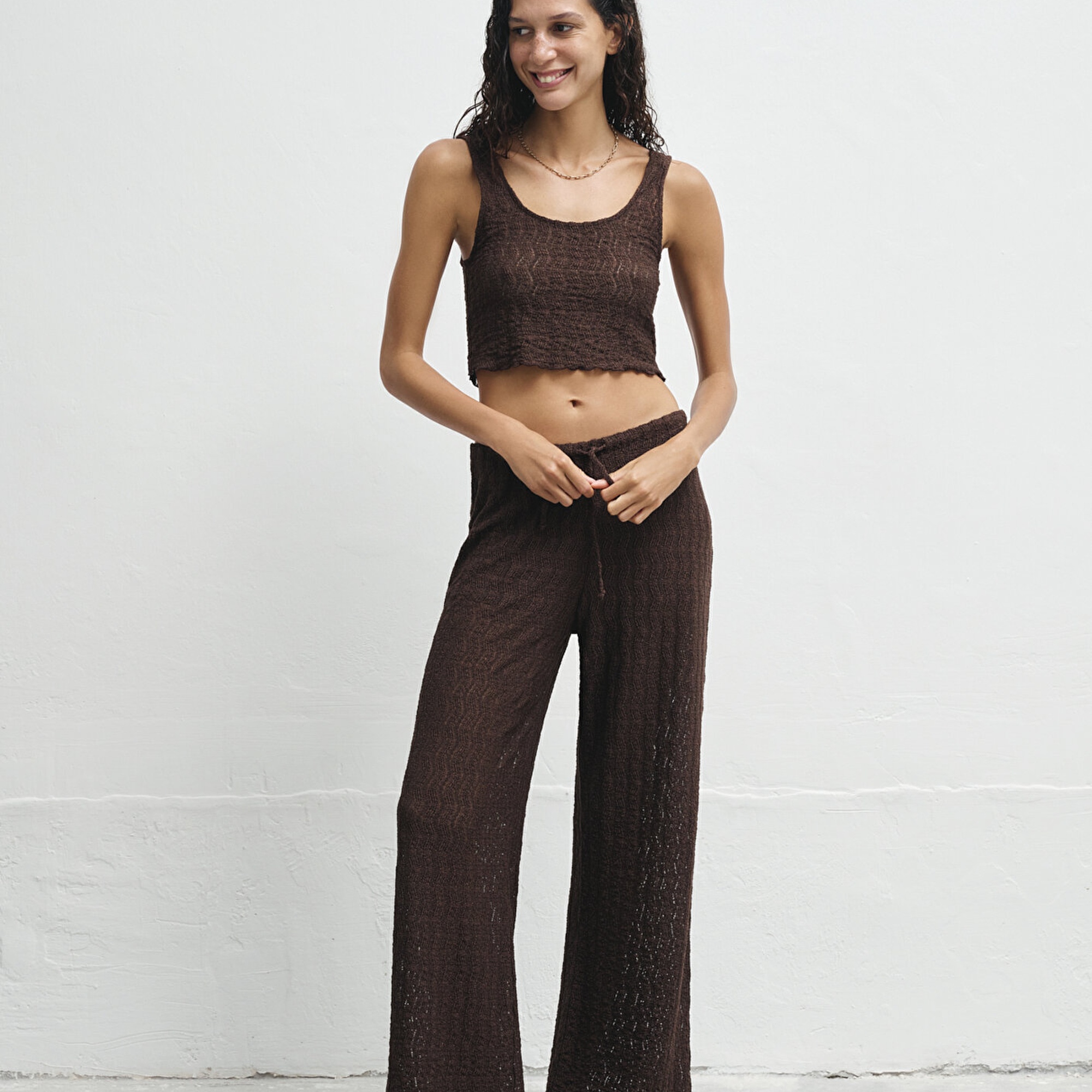 Mavi Kahverengi Örme Atlet Fitted / Vücuda Oturan Kesim 1613630-70244