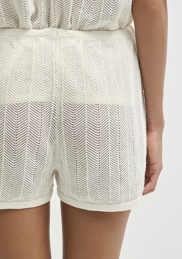  Mavi Dokulu Ekru Şort 1410223-70057