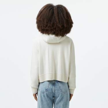  Kadın Relaxed Fit Kapüşonlu Beyaz Hırka