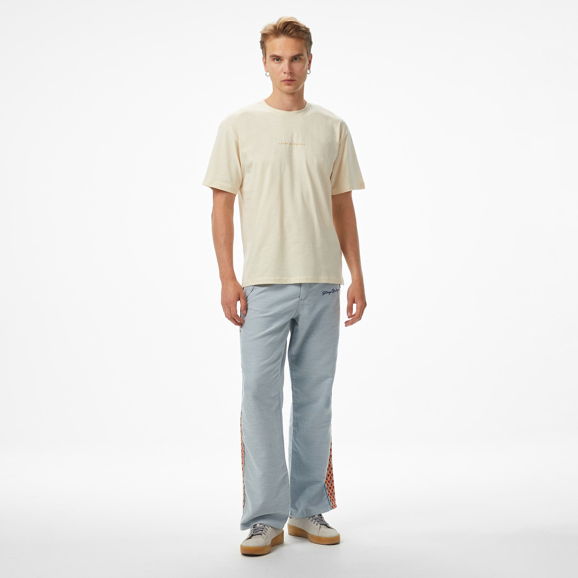 Story of Angels Small Logo Linen Erkek Bej T-Shirt