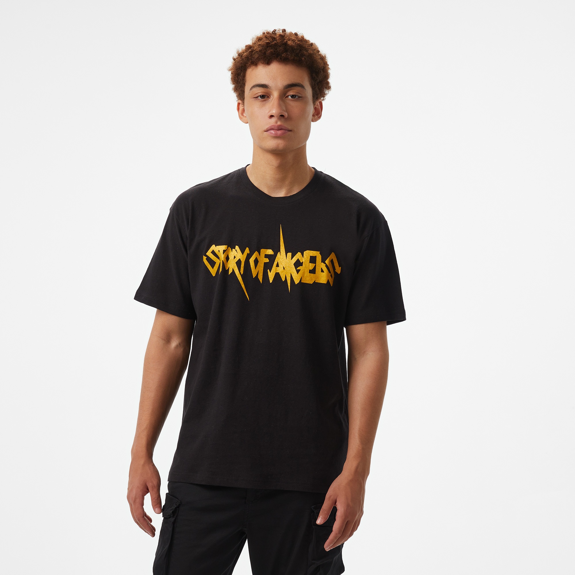 Storyf of Angels Rock N Roll Gold Linen Erkek Siyah T-Shirt