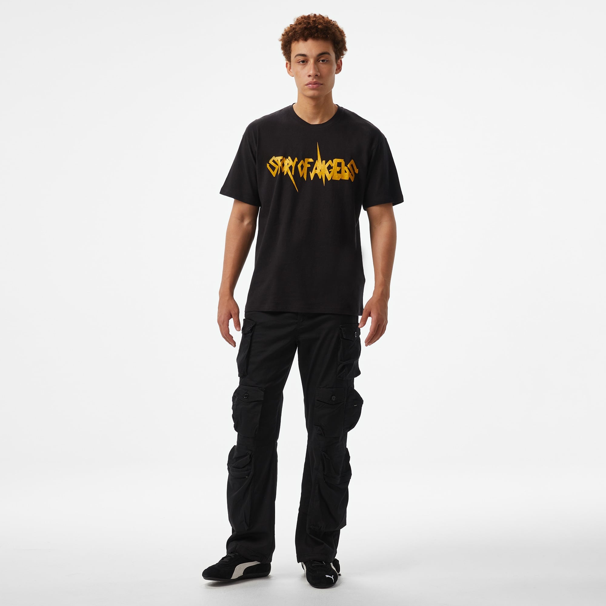 Storyf of Angels Rock N Roll Gold Linen Erkek Siyah T-Shirt