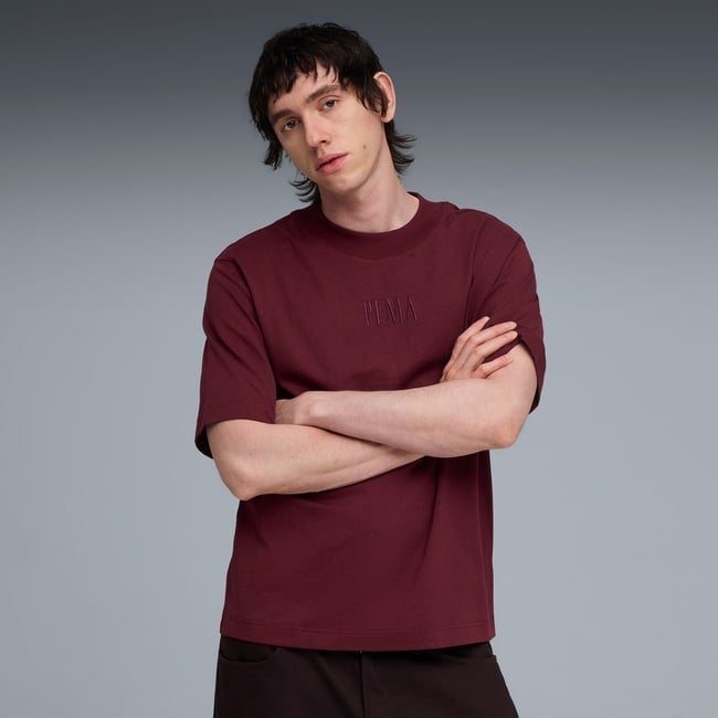  Puma Essentials Graphic Boxy Unisex Bordo T-Shirt