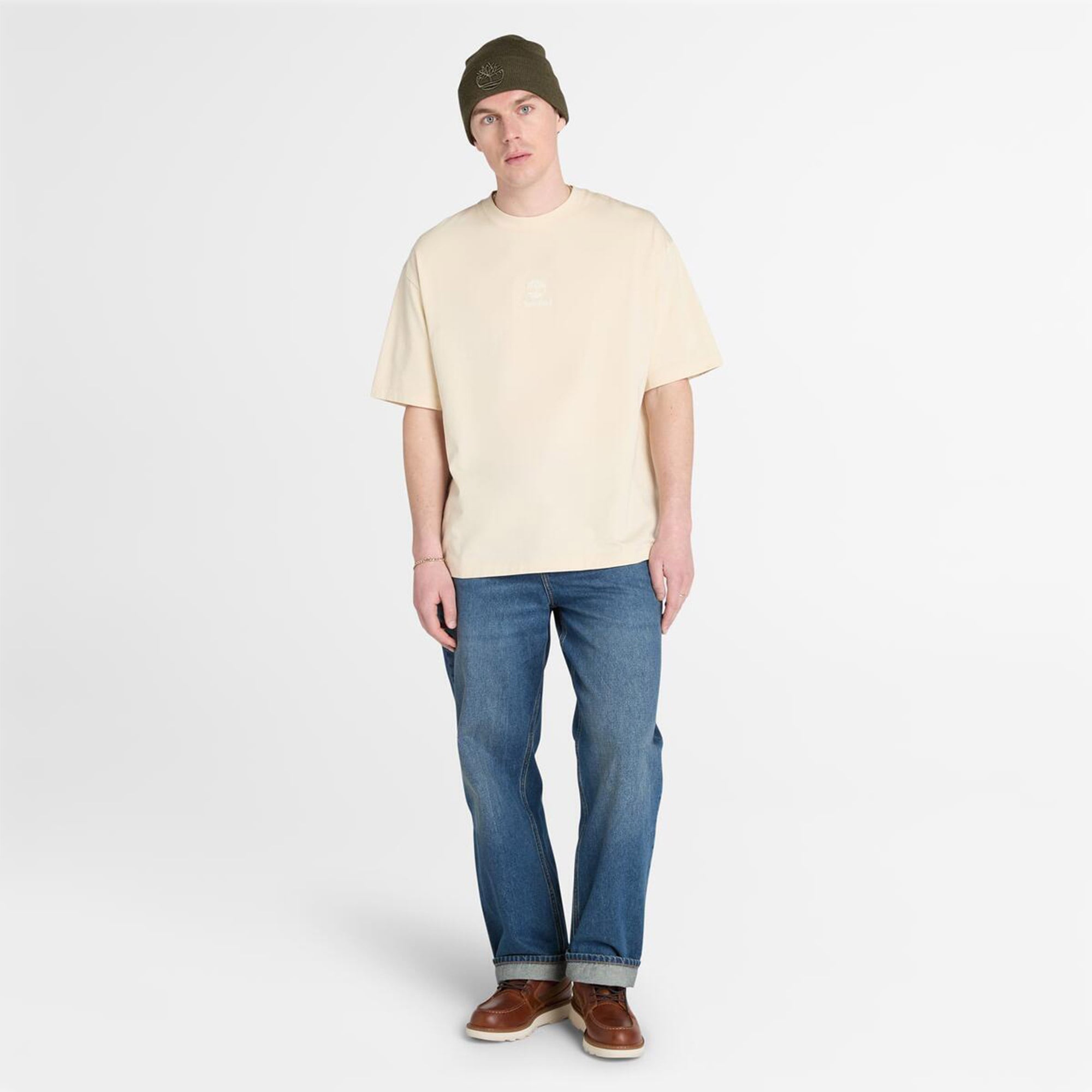 Timberland Hampthomn Tonal Stack Logo Erkek Bej T-Shirt