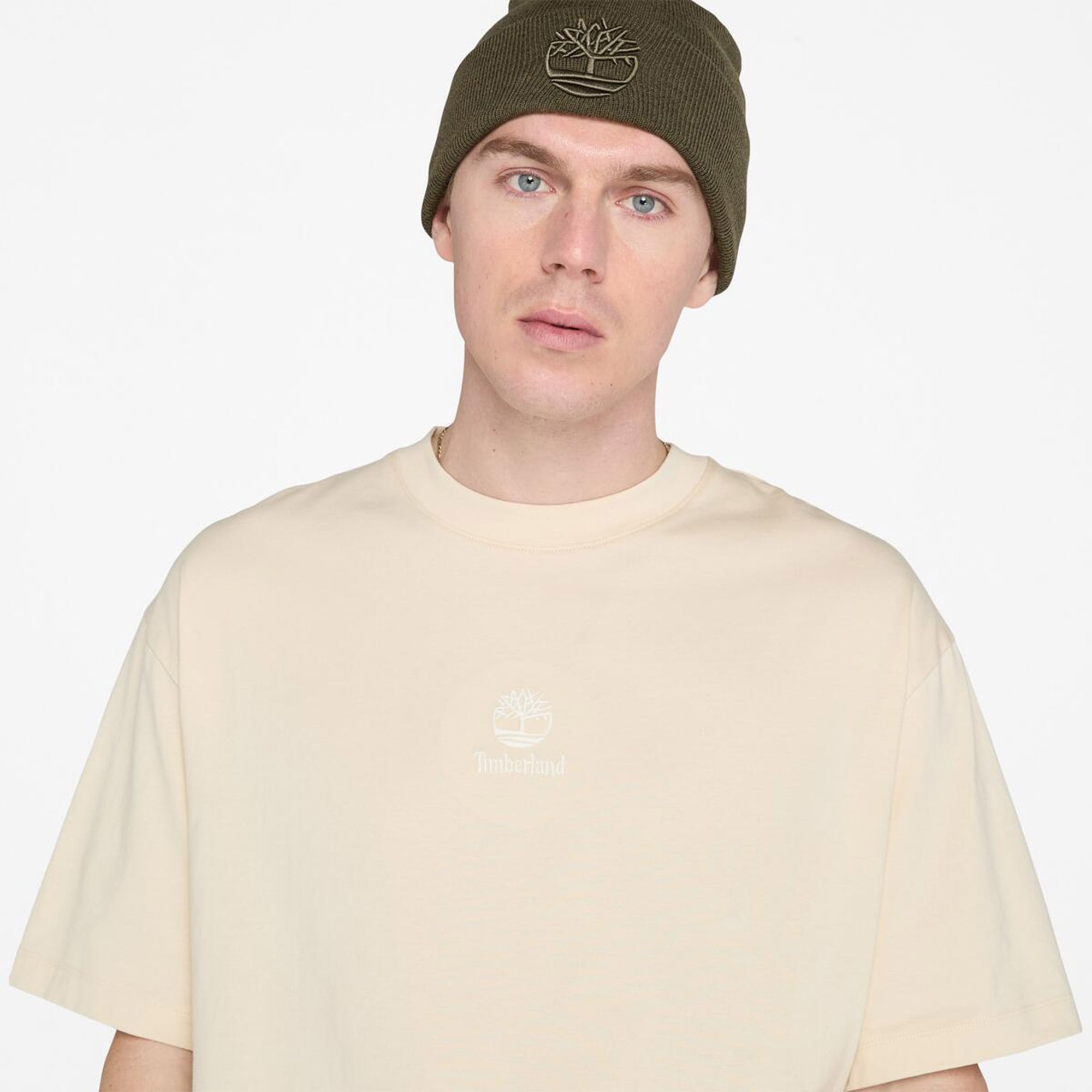 Timberland Hampthomn Tonal Stack Logo Erkek Bej T-Shirt