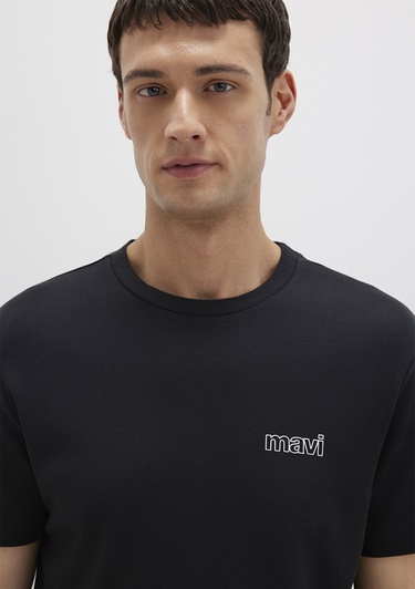  Mavi Mavi Logo Baskılı Siyah İnterlok Tişört Slim Fit / Dar Kesim 0610360-900