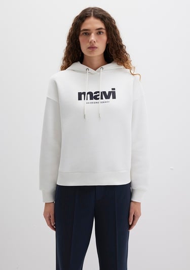  Mavi Mavi Logo Baskılı Kapüşonlu Ekru Sweatshirt 168334-81964