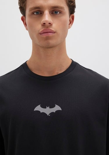  Mavi Batman Baskılı Siyah Tişört Loose Fit / Bol Rahat Kesim 066878-900