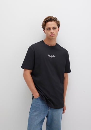  Mavi Batman Baskılı Siyah Tişört Loose Fit / Bol Rahat Kesim 066878-900