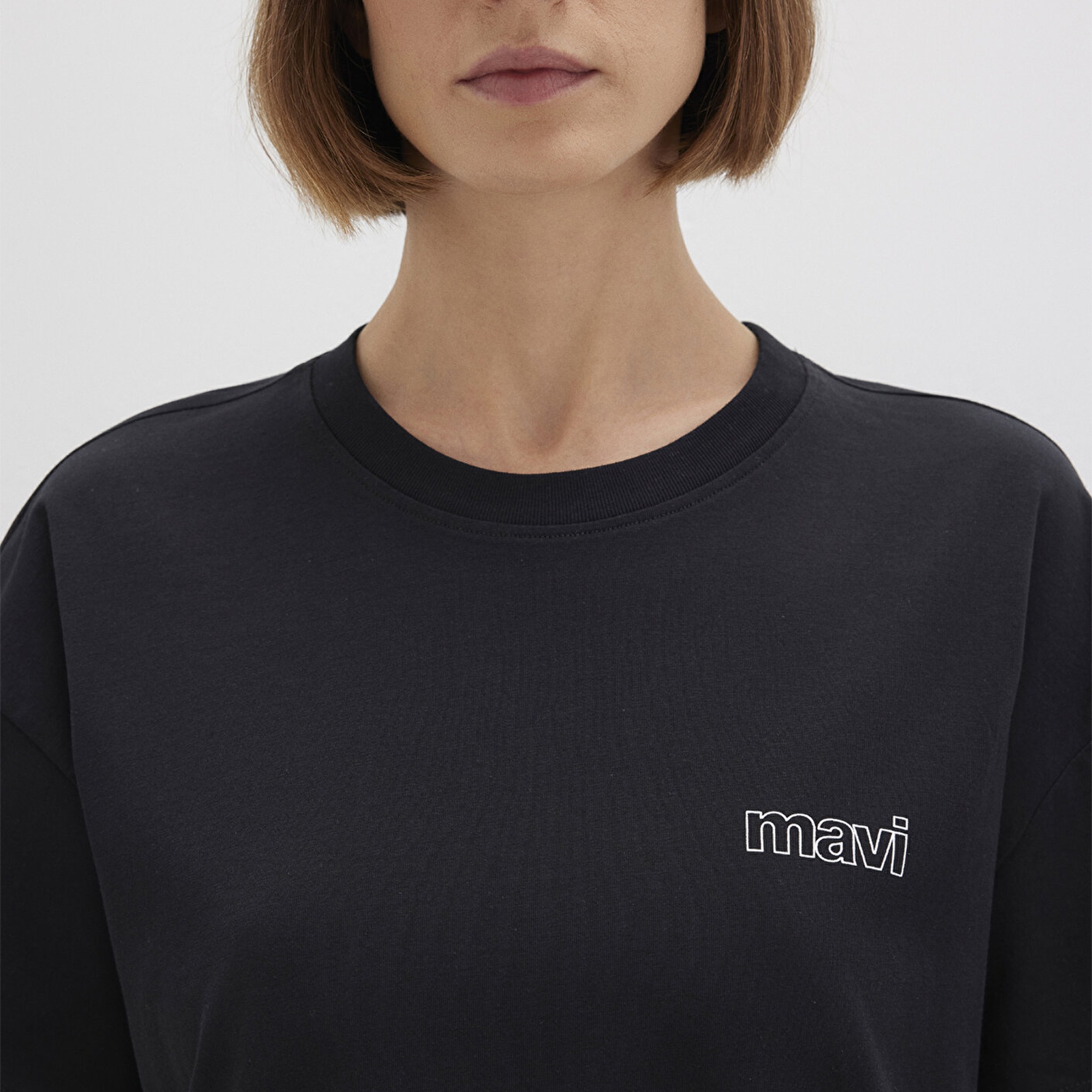 Mavi Mavi Logo Baskılı Siyah Tişört Loose Fit / Bol Rahat Kesim 1611309-900