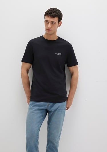  Mavi Mavi Logo Baskılı Siyah İnterlok Tişört Slim Fit / Dar Kesim 0610360-900