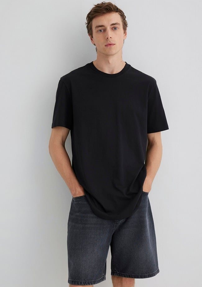  Mavi Siyah Basic Tişört Slim Long Fit / Slim Uzun Kesim 067082-900