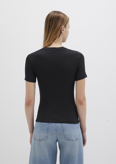  Mavi Lux Touch Siyah Basic Modal Tişört Fitted / Vücuda Oturan Kesim 1600963-900