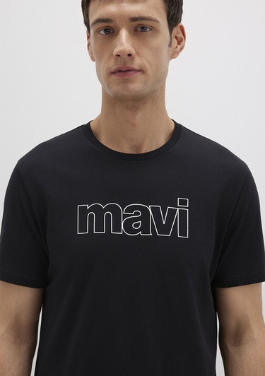 Mavi Mavi Logo Baskılı Siyah Tişört Slim Fit / Dar Kesim 065781-900