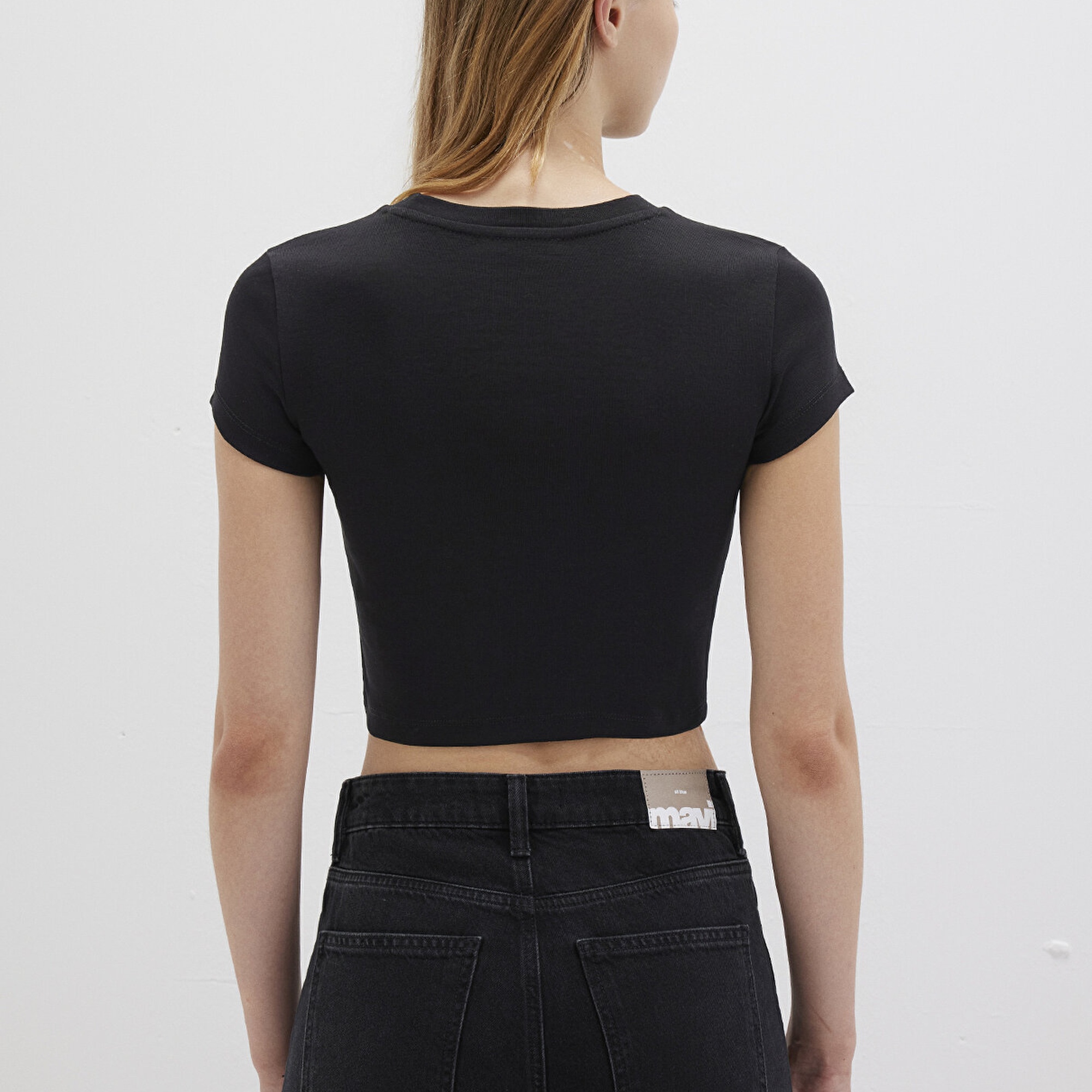 Mavi Siyah Basic Tişört Crop / Kısa Kesim 1600814-900