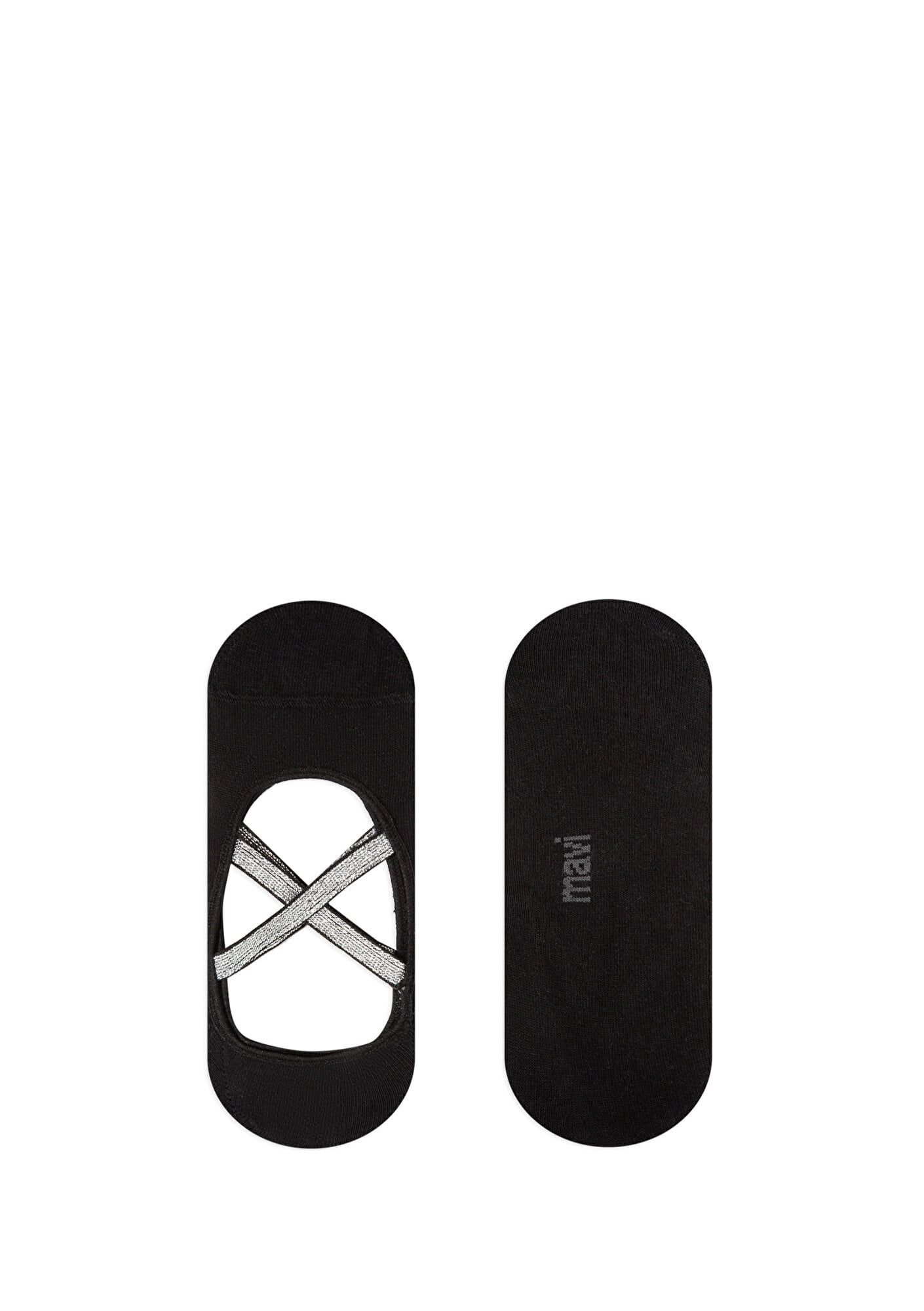  Mavi Bant Detaylı Siyah Babet Çorabı 198255-900