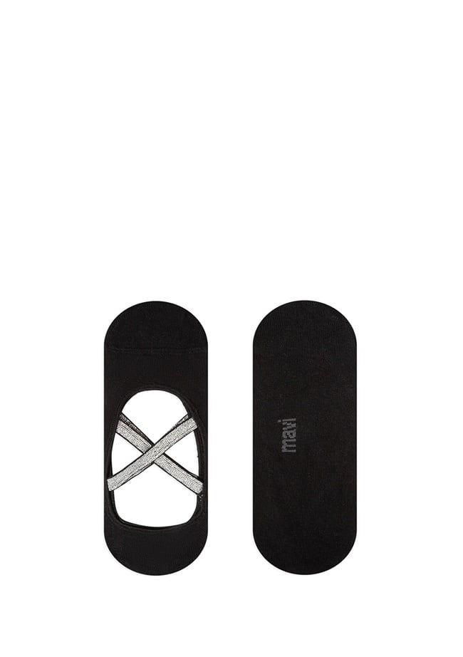  Mavi Bant Detaylı Siyah Babet Çorabı 198255-900