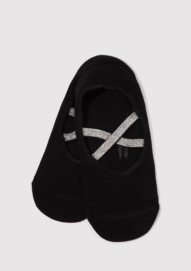  Mavi Bant Detaylı Siyah Babet Çorabı 198255-900