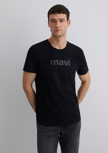  Mavi Mavi Logo Baskılı Siyah Tişört Slim Fit / Dar Kesim 065199-900