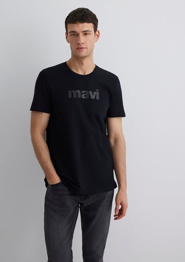  Mavi Mavi Logo Baskılı Siyah Tişört Slim Fit / Dar Kesim 065199-900