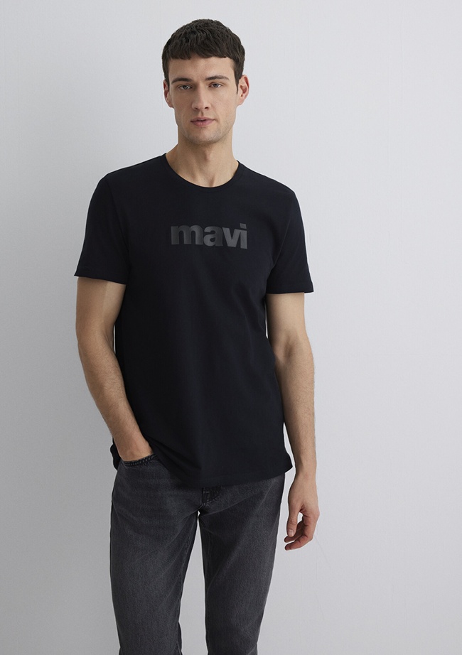  Mavi Mavi Logo Baskılı Siyah Tişört Slim Fit / Dar Kesim 065199-900