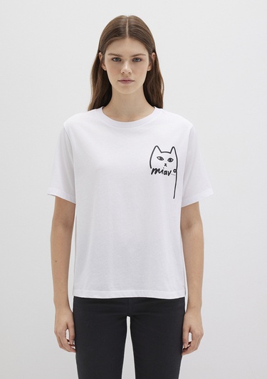  Mavi Kedi Baskılı İstanbul Tişört Regular Fit / Normal Kesim 1610225-620