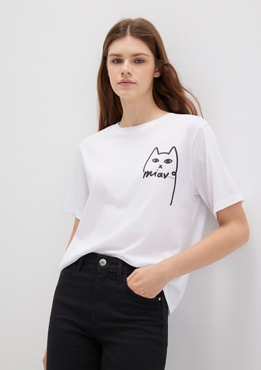  Mavi Kedi Baskılı İstanbul Tişört Regular Fit / Normal Kesim 1610225-620