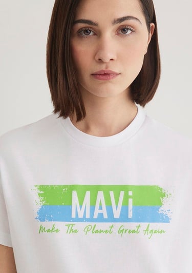  Mavi Make The Planet Great Again Baskılı Tişört Regular Fit / Normal Kesim 168752-620
