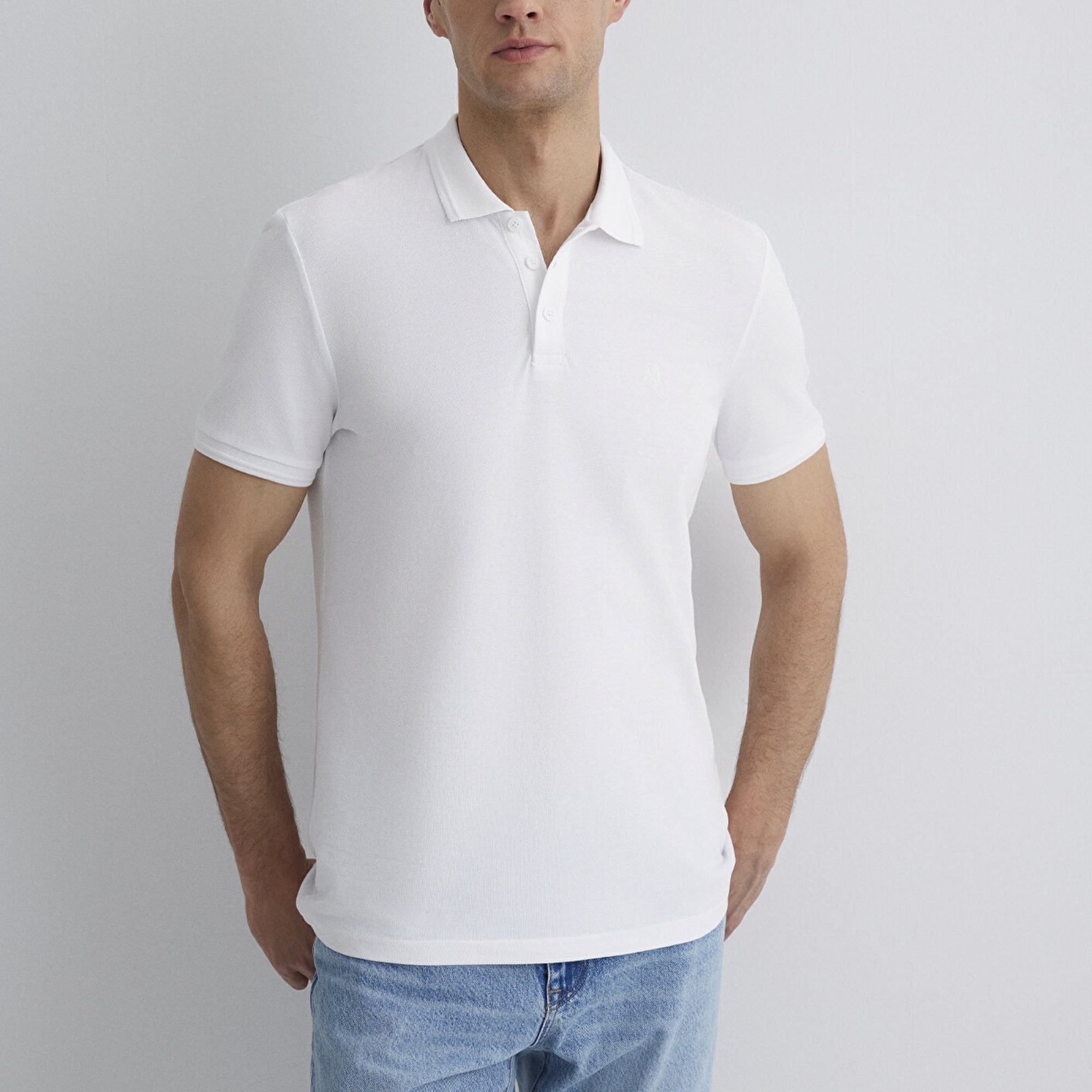 Mavi Beyaz Polo Tişört Slim Fit / Dar Kesim 064946-27879