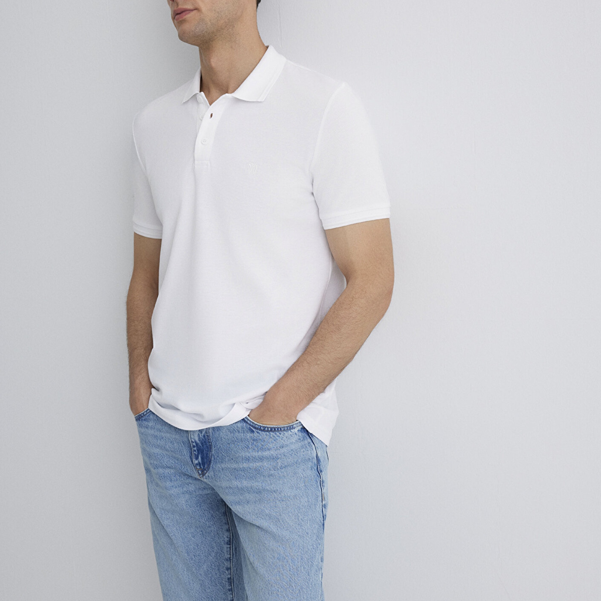 Mavi Beyaz Polo Tişört Slim Fit / Dar Kesim 064946-27879