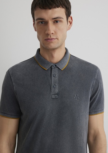  Mavi Şerit Detaylı Antrasit Polo Tişört Slim Fit / Dar Kesim 065920-30653