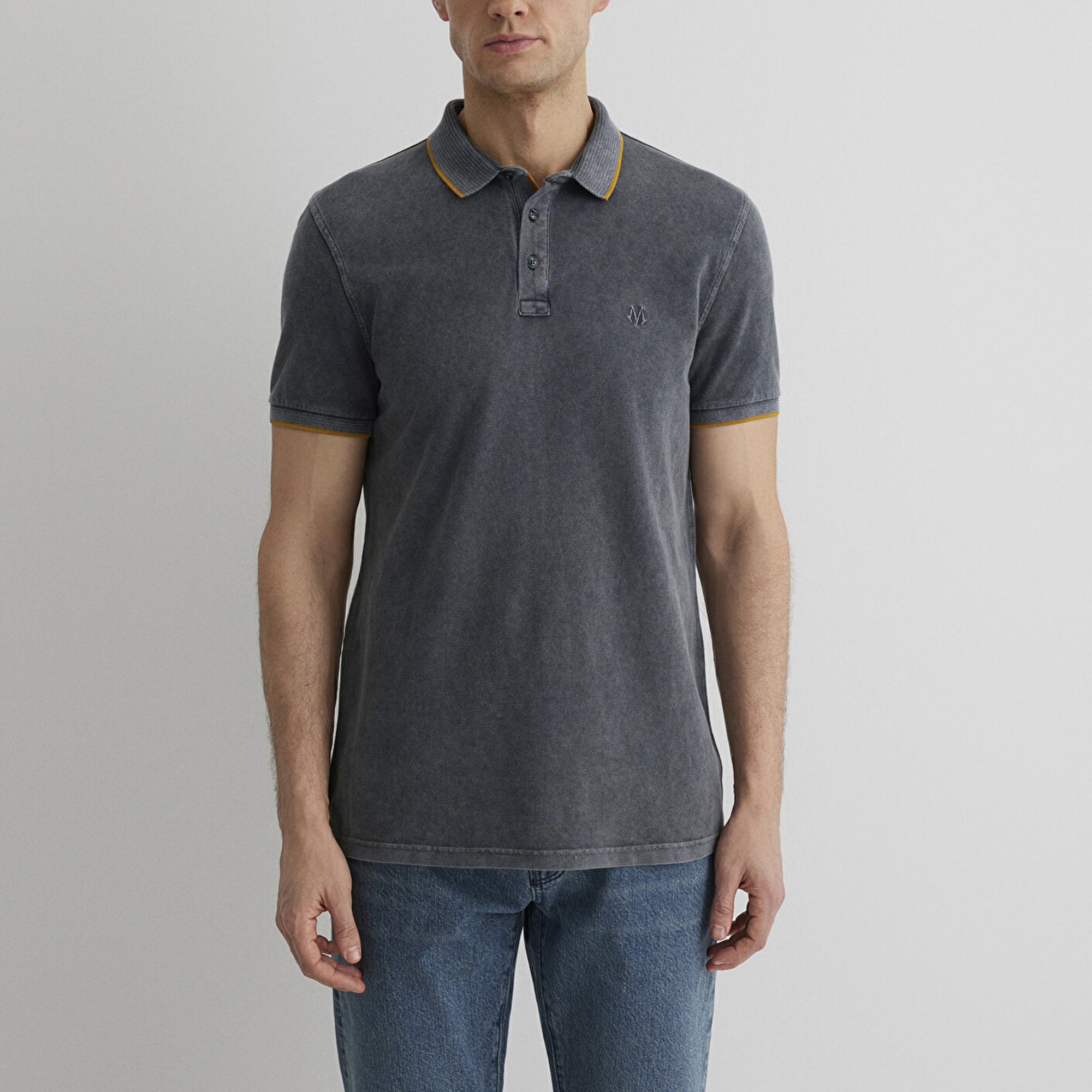 Mavi Şerit Detaylı Antrasit Polo Tişört Slim Fit / Dar Kesim 065920-30653