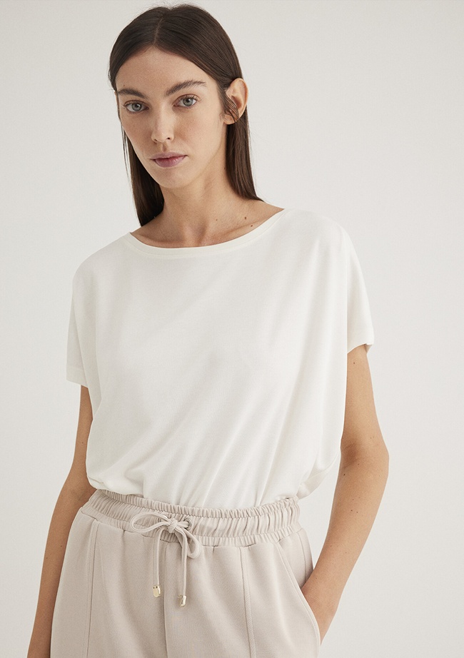  Mavi Lux Touch TENCEL TM Modal Ekru Basic Tişört Loose Fit / Bol Rahat Kesim 167245-25705