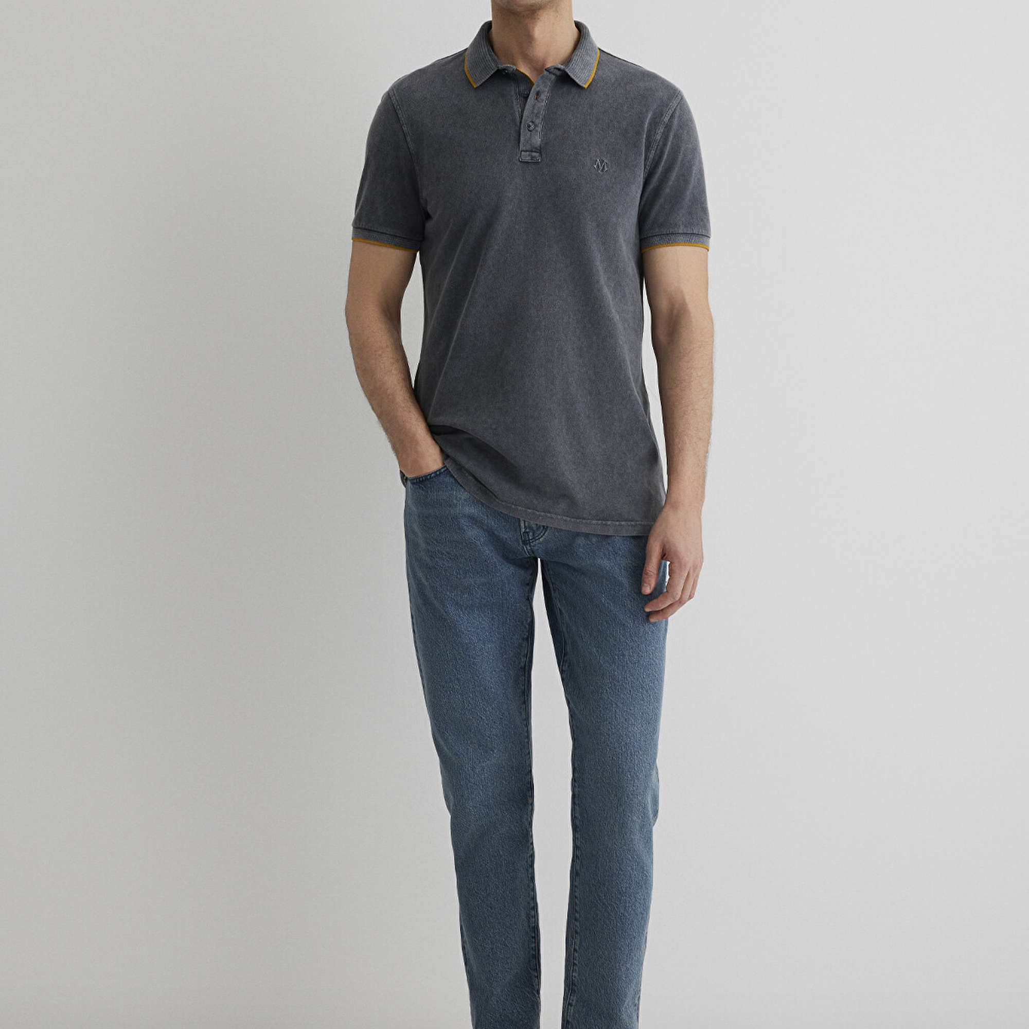 Mavi Şerit Detaylı Antrasit Polo Tişört Slim Fit / Dar Kesim 065920-30653