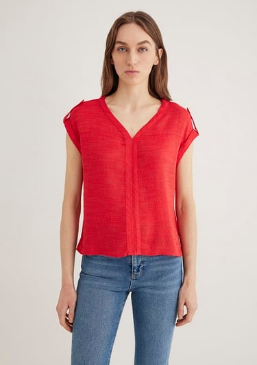  Mavi V Yaka Kırmızı Bluz 122504-30648