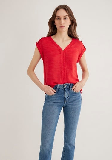  Mavi V Yaka Kırmızı Bluz 122504-30648
